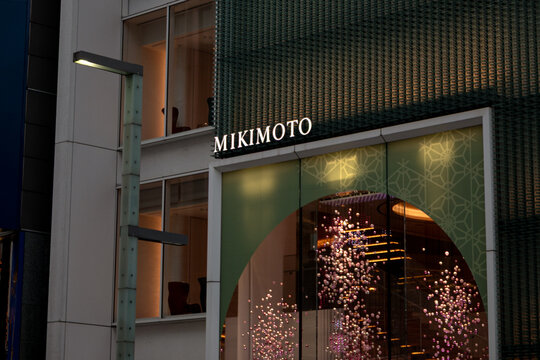 Tokyo, Japan - March 29, 2026: Mikimoto jewelry storefront signage in Tokyo, Japan.

