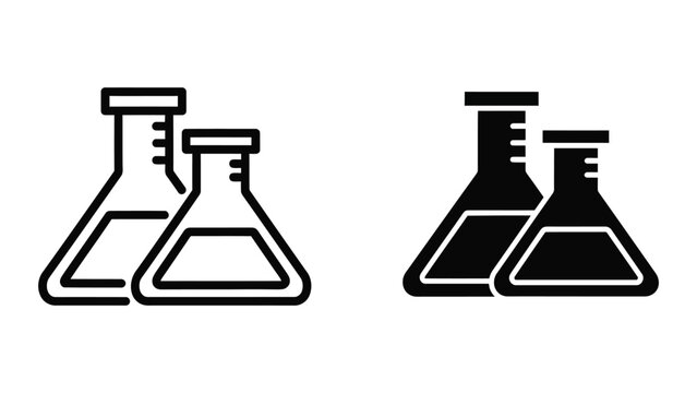 Black and white erlenmeyer flasks with liquid illustration