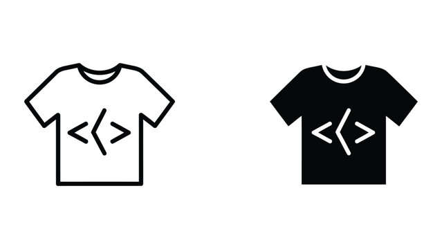 Black and white coding t-shirt icon with angle brackets symbol