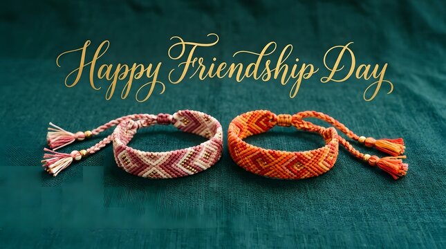 Celebrating friendship day colorful friendship bands on teal background a symbol of connection