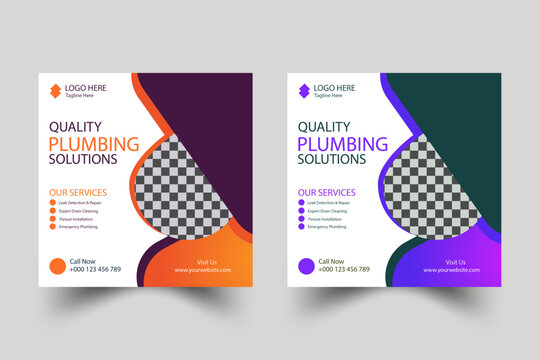 Quality plumbing services social media post and web banner template design