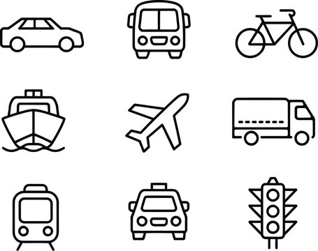 Set of clean outline icons for public transportation bundle vector illustration