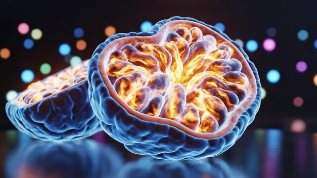 Two glowing brain halves against colorful lights highlighting health, vitality, and medical science