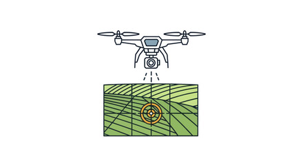 Drone surveying agricultural land with camera and targeting grid © Jeruk