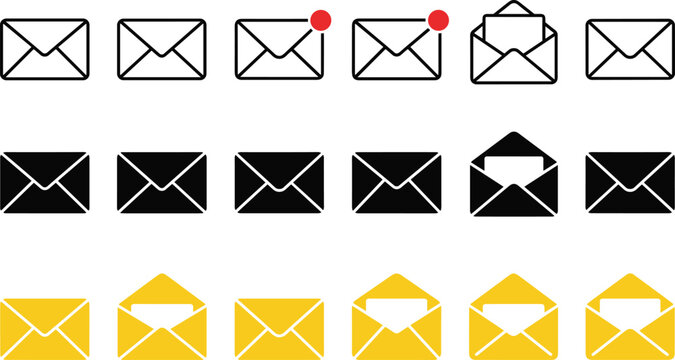set of nine stylized envelope icons with check and x marks flat design vector illustration
