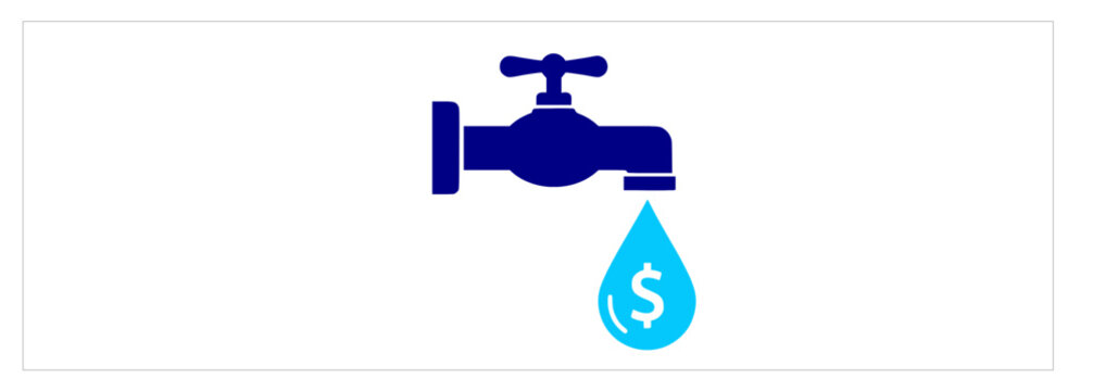 Financial liquidity icon with water faucet leaking money symbol