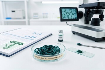 Fototapeta premium Microscopic analysis of spirulina culture with modern digital lab equipment