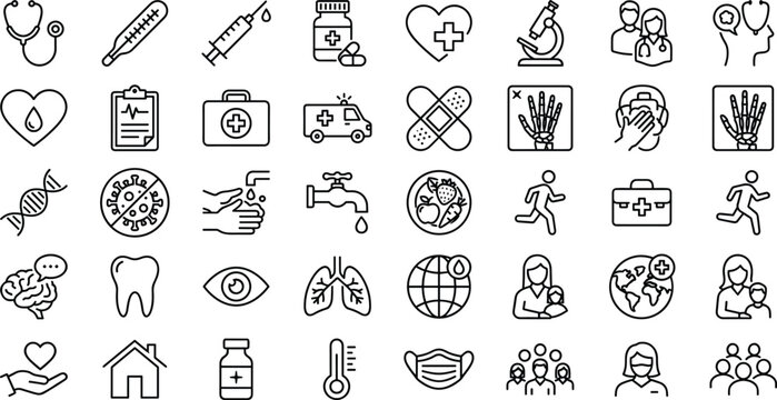 Minimalist healthcare and social medicine icon set vector illustration