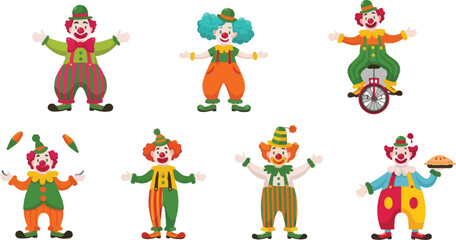 Fototapeta premium Colorful clowns performing different acts Vector
