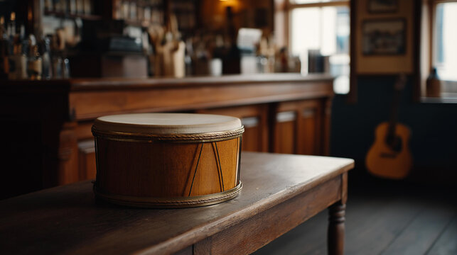 Traditional Irish music session in a village pub interior with instruments visible, cultural heritage concept, lifestyle photography, defocused background, with copy space