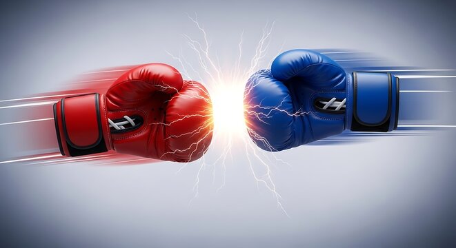 Red and Blue Boxing Gloves Colliding with Motion Blur Effect