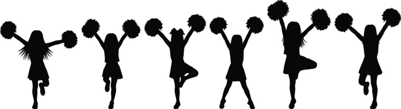 Cheerleaders in motion dynamic vector illustration of a cheerleading squad
