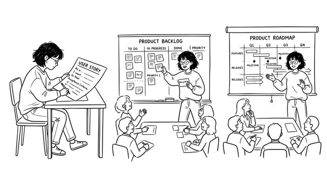 Individual presenting product backlog and project roadmap effectively.