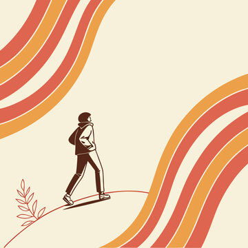 A beauty fashion model girl with rainbow hair dancing as a silhouette on the summer beach by the sea water vector illustration during a fun holiday party with disco music