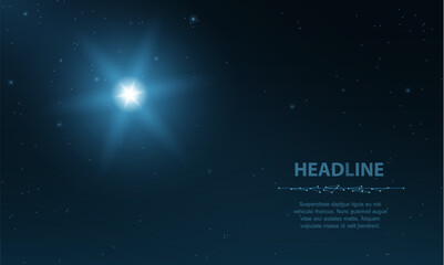 Star with glow on dark blue background with dots and stars. Astronomy, magic christmas, fantasy, lucky wish concept illustration or background © NeonGridStudio