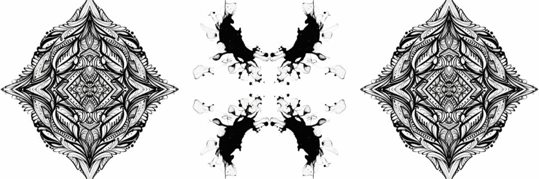 Abstract Symmetrical Black Ink Butterfly Splatters Isolated PNG, Grunge Artistic Rorschach Style Graphic for Design and Psychology Projects