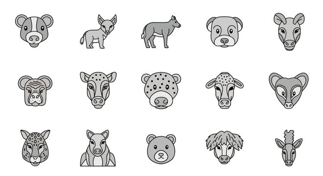Various animal heads and faces.