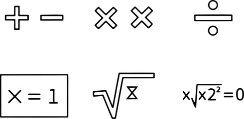 Fototapeta premium Mathematical symbols and equations addition multiplication division roots and solutions