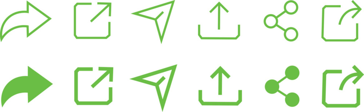 Collection of green arrow icons and symbols for interface navigation and direction  various shapes and styles for user interface design