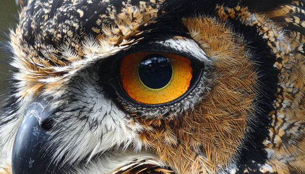 Makro Jarak Dekat Mata Burung Hantu dengan Iris Oranye