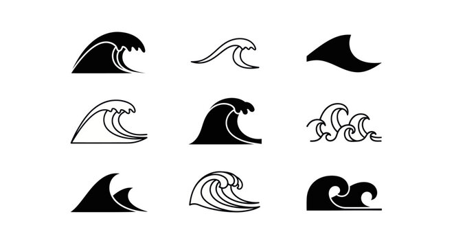 Wave icons set in black and white