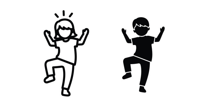 dancing child icon line art and silhouette versions