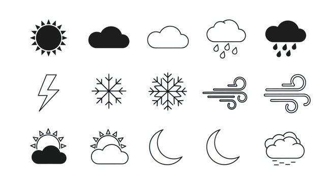 Weather icons sun clouds and precipitation