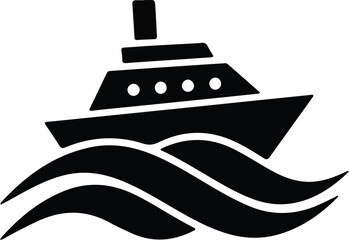 Obraz premium Silhouette vector cruise ship floating on deep ocean sea design