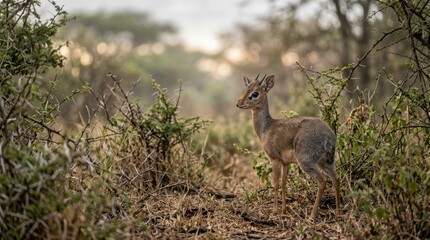 Fototapeta premium Dik dik in Natural Habitat Standing Motionless Wildlife Scene