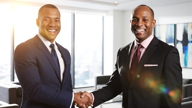 Two men in suits shaking hands perfect for executive summaries and corporate branding