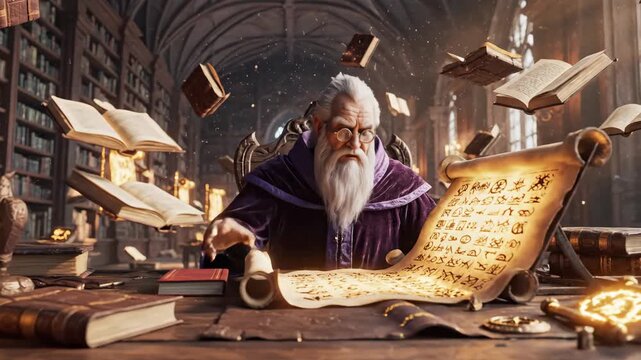 Wizard in Library - Unveiling Ancient Secrets Through Magic and Lore.