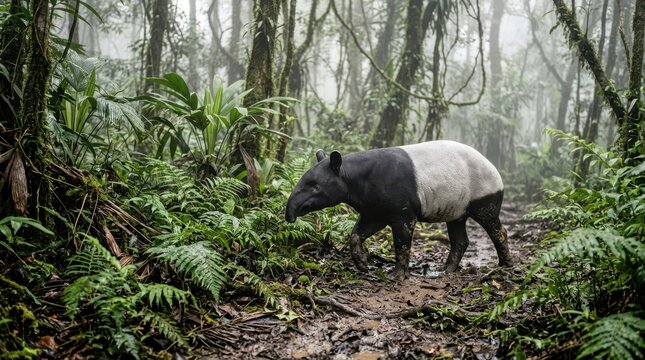 Malayan Tapir in Jungle Rainforest of Southeast Asia