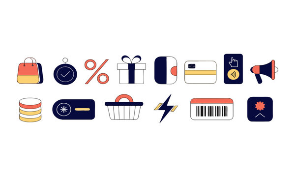 Retail ecommerce icons vector isolated clean minimal style.