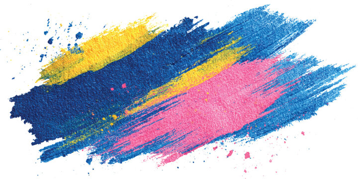 Vibrant colorful acrylic paint brush strokes vector illustration with messy splatters and dry brush texture.