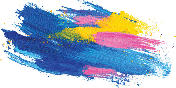 Vibrant colorful acrylic paint brush strokes vector illustration with messy splatters and dry brush texture.