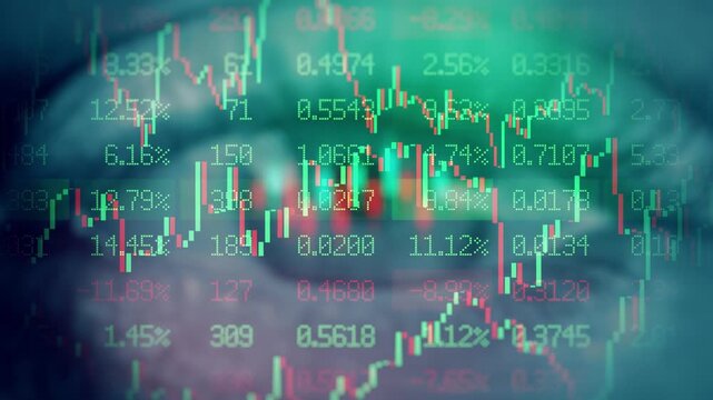 Financial Currency Exchange. Stock Market Chart Prices, Financial Indexes Graph In Trader Eye. Earth Fintech Data Visualization, Digital Money Transfer. World Trade. Cryptocurrency and stocks trading