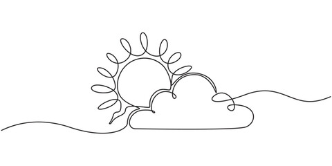 One continuous line drawing of a sunrise or sunset over the clouds Morning or evening sky and weather concept in minimalist one line art style vector illustration, pro © Vector Man