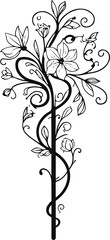Obraz premium Floral magic wand line art, bold black outline with floral pattern, minimal vector 2.eps