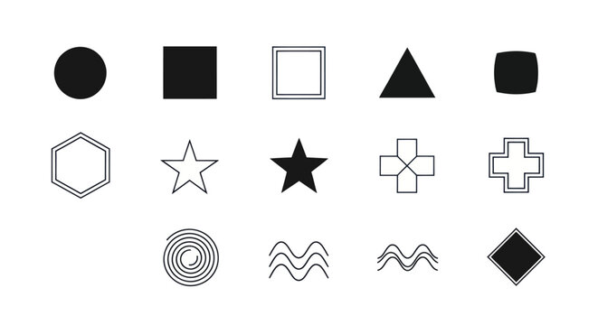 Various geometric shapes on white background