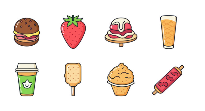Various illustrated food and drink items
