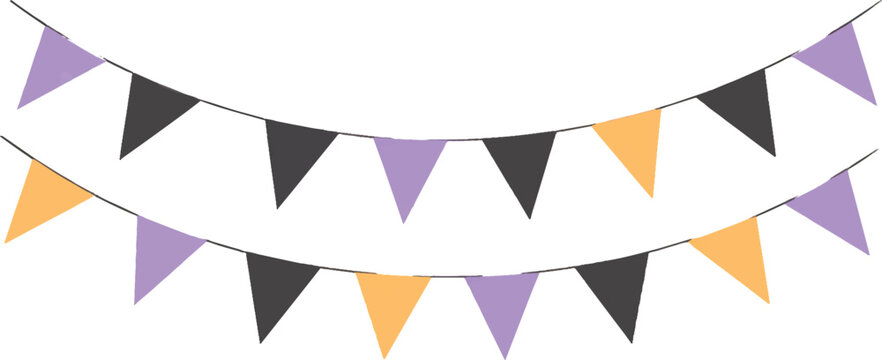 Pastel colored triangle bunting flags vector illustration on strings for festive party decoration and celebration.