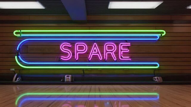 Spare sign in a bowling center.