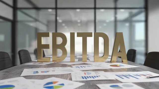 Text "EBITDA" on a business background.