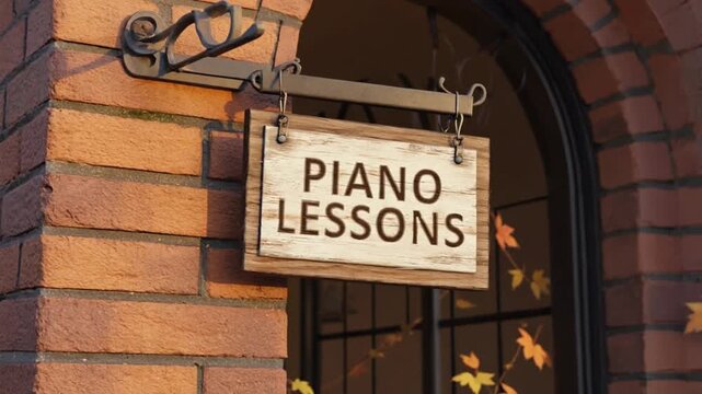 Sign for "piano lessons" at a school.
