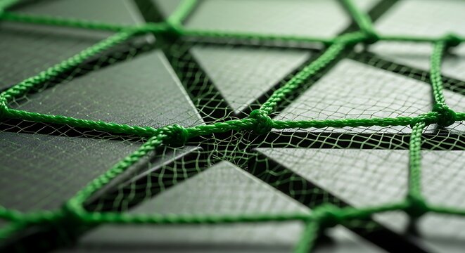 Green netting material with a knotted mesh pattern closeup