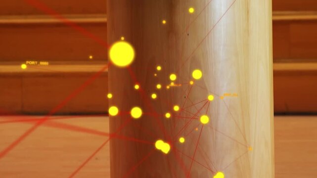 Animated nodes sweeping, clustering lectern as speaker addressing and gesturing to business team