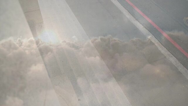 Pedestrians entering upper-right, passing red curb to pass, cloud overlay revealing flow for tech