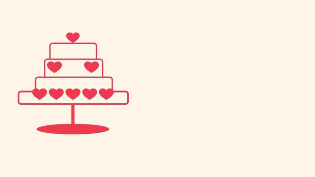 Animated Three Tier Wedding Cake with Beating Heart on Top and Heart Decorations on Pastel Beige Background Love Celebration 