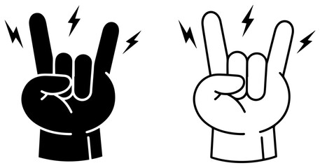 Obraz premium rock hand horns gesture icon set