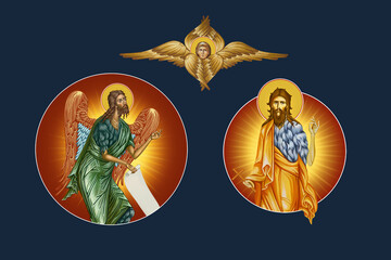Obraz premium John Baptist, Saint John the Forerunner, John the Immerser, Prophet Yahya. Illustration - fresco set in Byzantine style